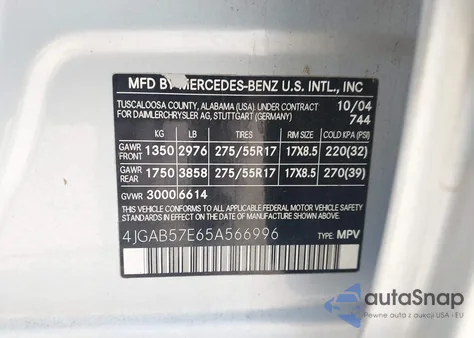 2005 Mercedes-Benz Ml 350 4Matic z USA, uszkodzony, nr VIN 4JGAB57E65A566996